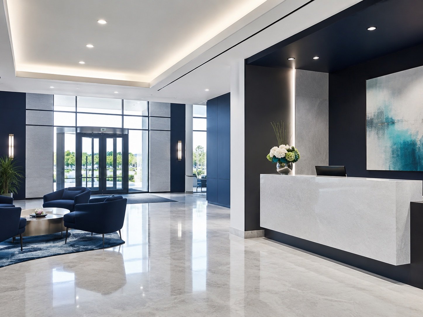 Modern reception area cleaned and ready for business clients